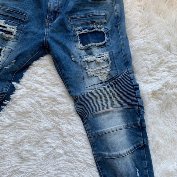 MENS CJ BLACK PREMIUM DISTRESSED SKINNY FLEX Dark Blue Wash JEANS - Picture 6 of 9